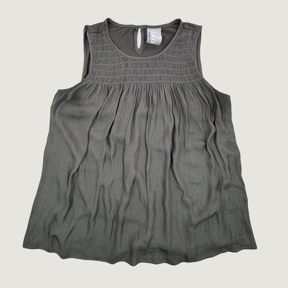 Dolan Left Coast Collection Olive Green Smocked Sleeveless Top L *PINHOLE